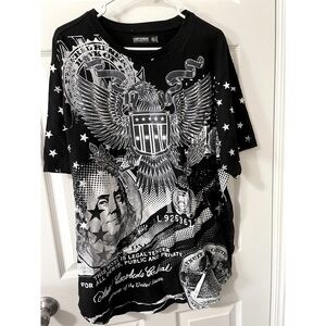 Contender Graphic T-Shirt – Bold All-Over Money & Eagle Print – Size XL